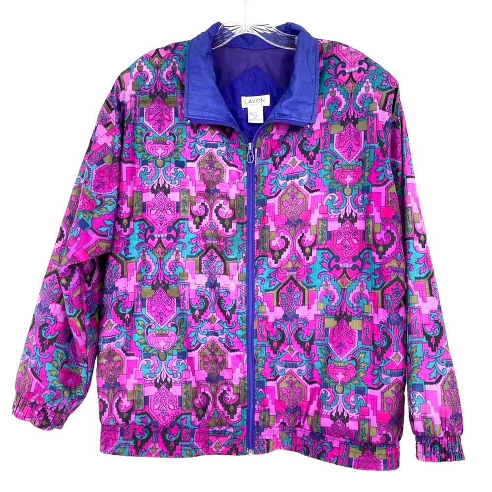 Lavon by Cheerful Group Track Pattern Jacket 90s Windbreaker Large Vintage Y2K